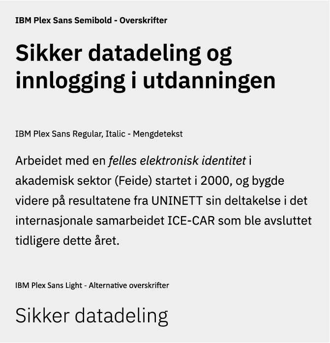 Eksempel på bruk av Feides font