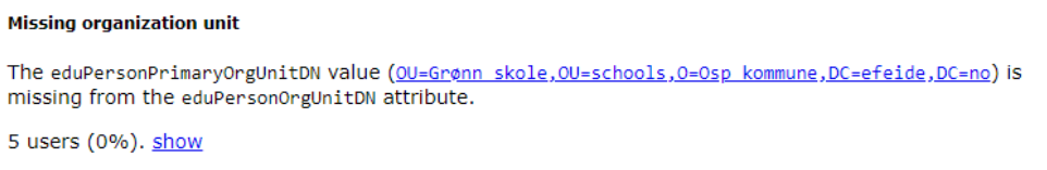 "Skjermbilde av feilmeldingen missing organization unit"