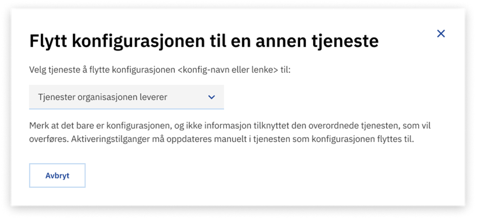 Skjermbilde av flytting av konfigurasjonen til en annen tjeneste